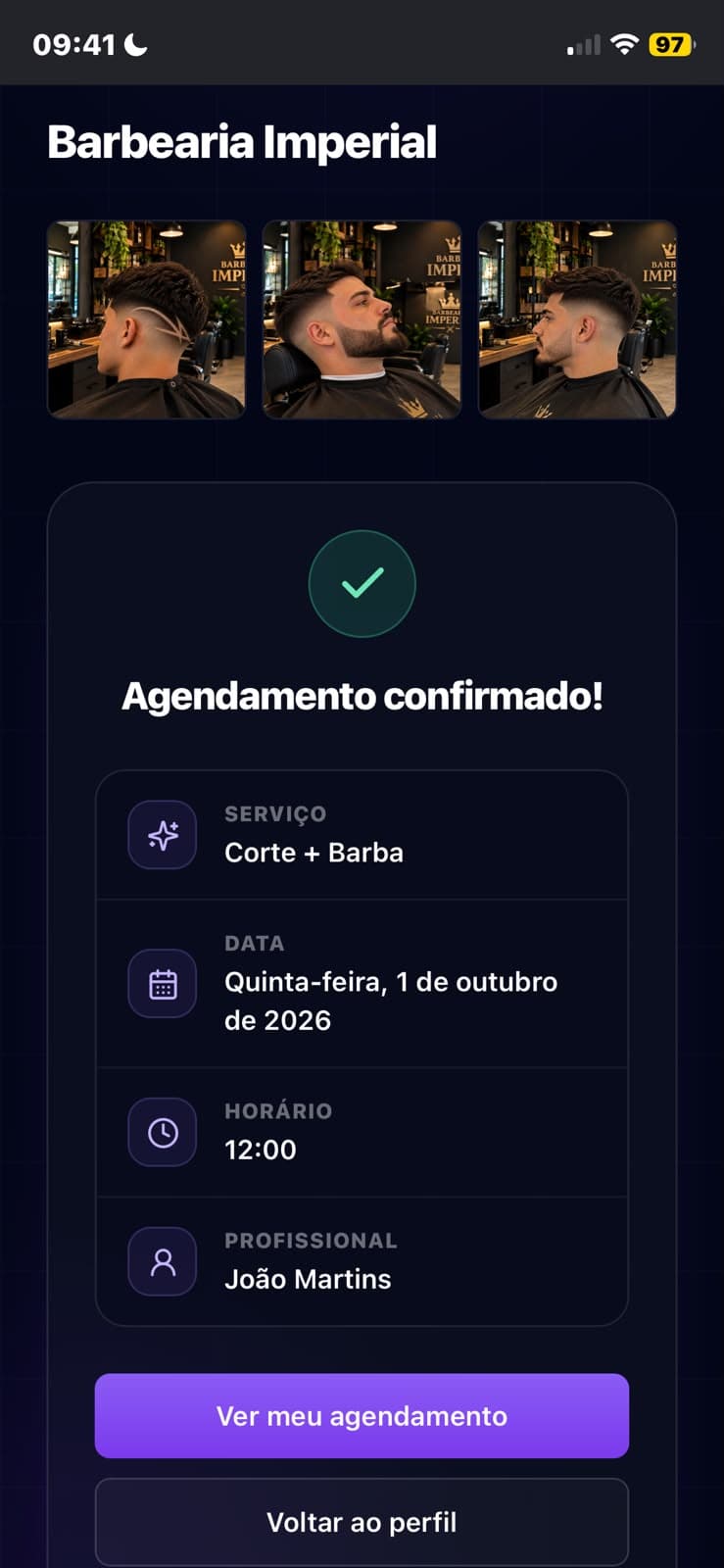 Tela real do Zelyvo: Agendamento confirmado no celular